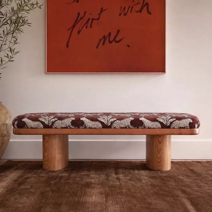 Ollie Brown and White Performance Fabric Upholstered Accent Bench