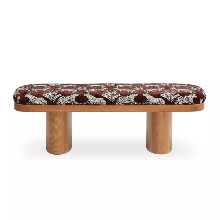 Ollie Brown and White Performance Fabric Upholstered Accent Bench