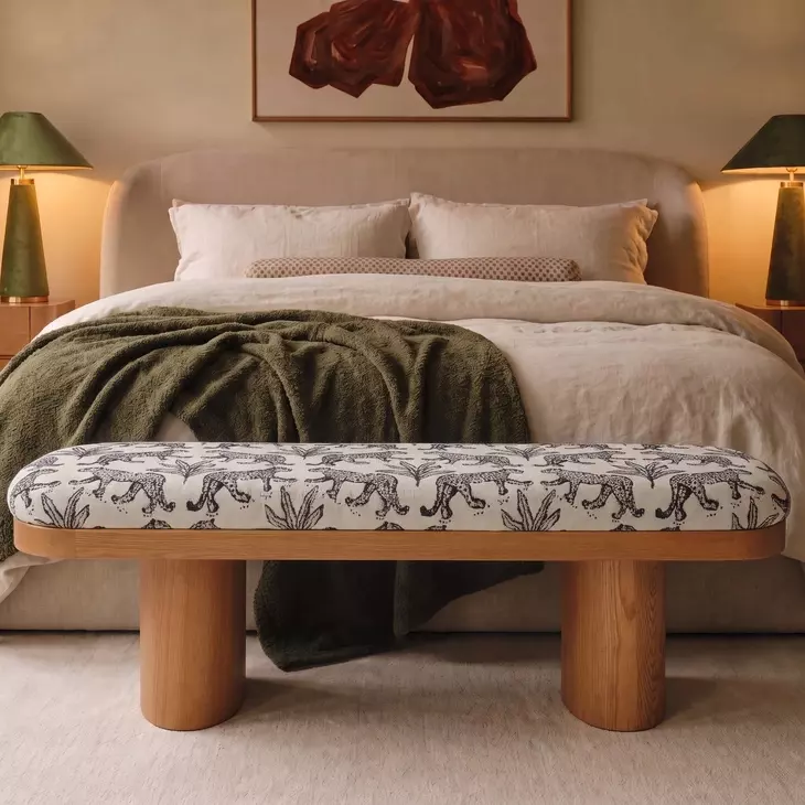 Ollie Cream and Black Performance Fabric Upholstered Accent Bench