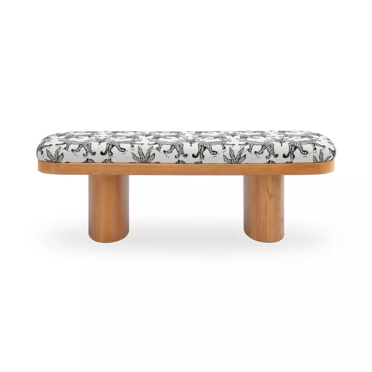 Ollie Cream and Black Performance Fabric Upholstered Accent Bench