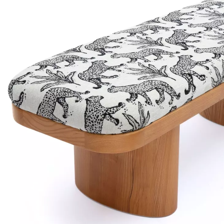 Ollie Cream and Black Performance Fabric Upholstered Accent Bench