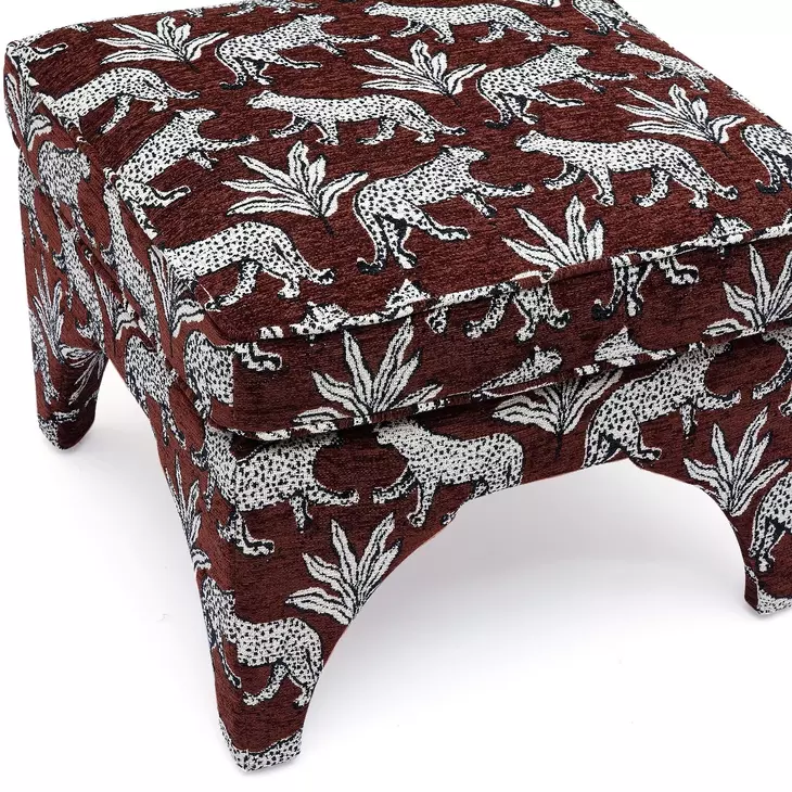 Ottman Character Raji Brown and White Performance Fabric Upholstered Square Ottoman From ...