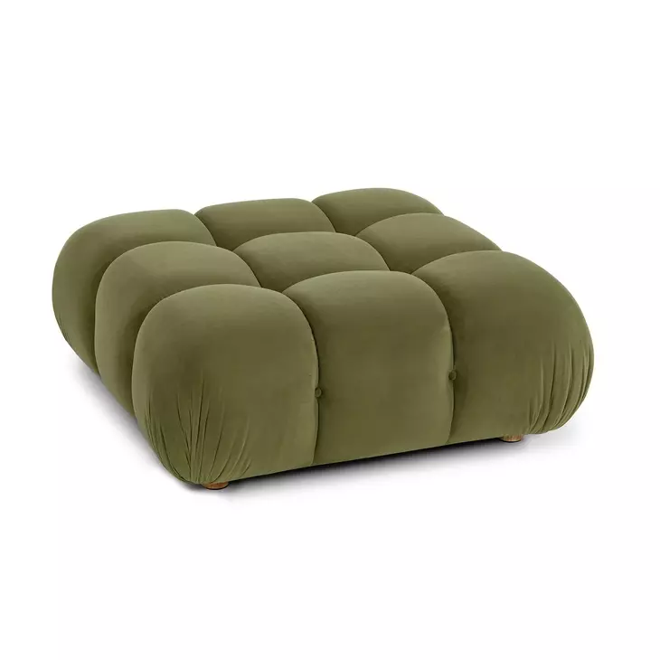 Calliope Olive Green Performance Velvet Upholstered Square Modular Ottoman