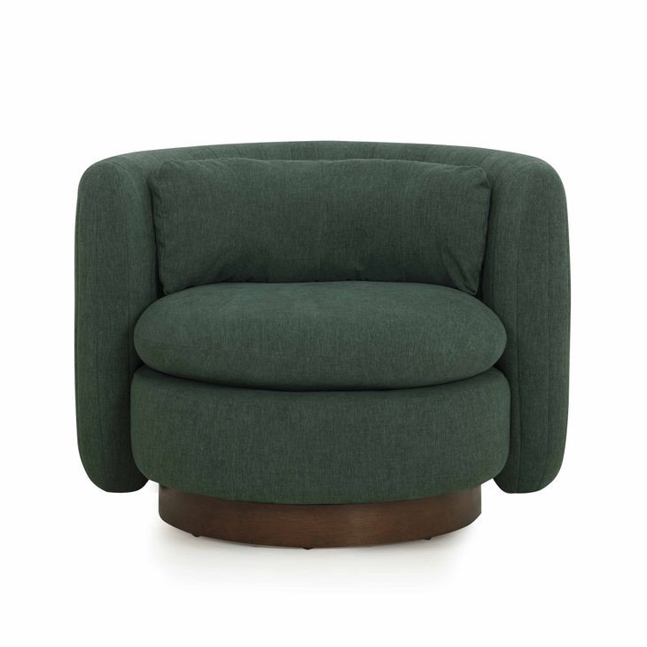 Nura Forest Green Upholstered Swivel Accent Chair with Pillow