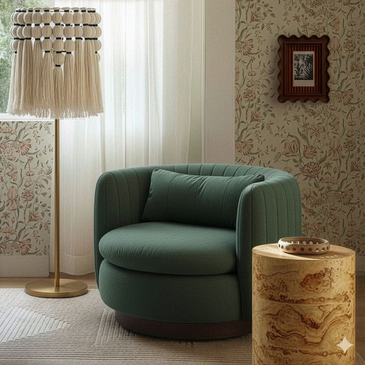 Nura Forest Green Upholstered Swivel Accent Chair with Pillow