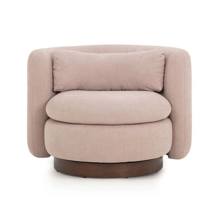 Nura Pink Upholstered Swivel Accent Chair with Pillow