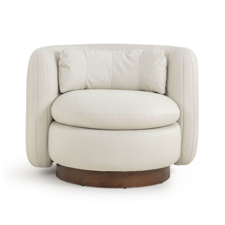 Nura Cream Performance Fabric Upholstered Swivel Accent Chair with Pillow