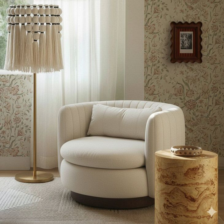 Nura Cream Performance Fabric Upholstered Swivel Accent Chair with Pillow