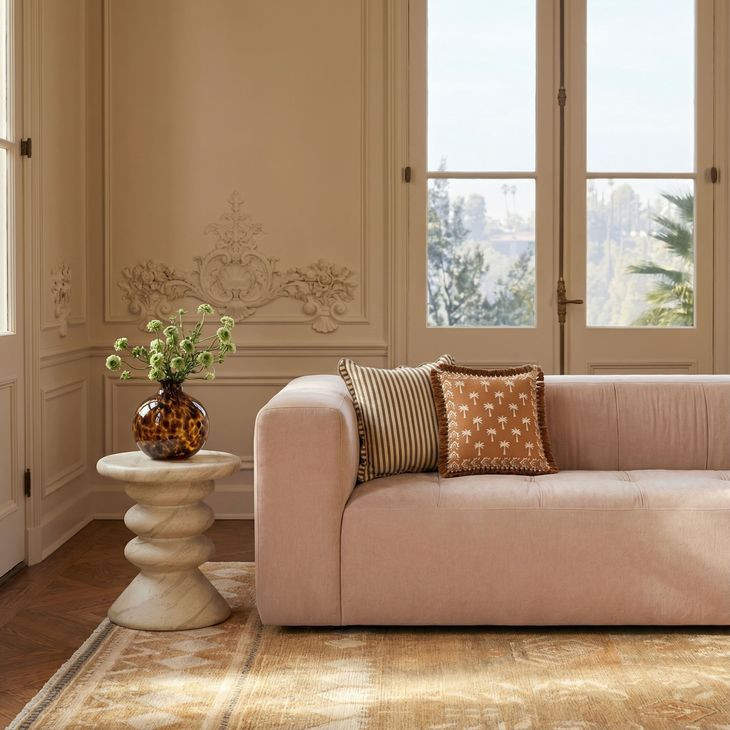 Alder Peach Chenille 89" Upcycled Sofa