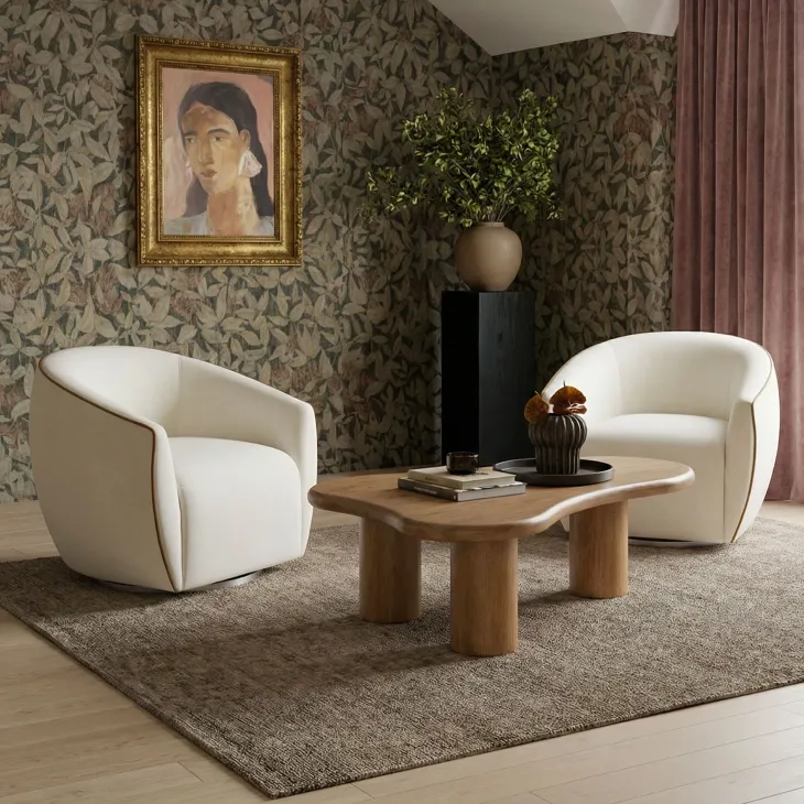 Jordan Cream and Chocolate Brown Performance Fabric Upholstered Swivel Accent Chair