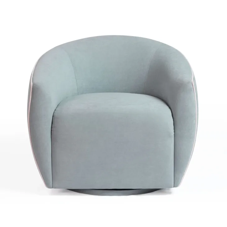 Jordan Baby Blue and Cream Performance Fabric Upholstered Swivel Accent Chair