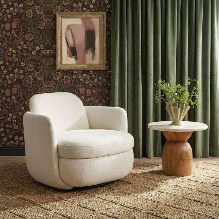 Wolfie Cream Performance Fabric Upholstered Swivel Accent Chair