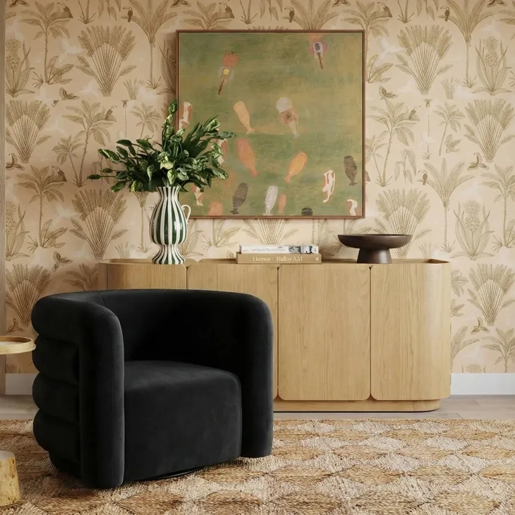 Curves Black Performance Fabric Upholstered Swivel Accent Chair