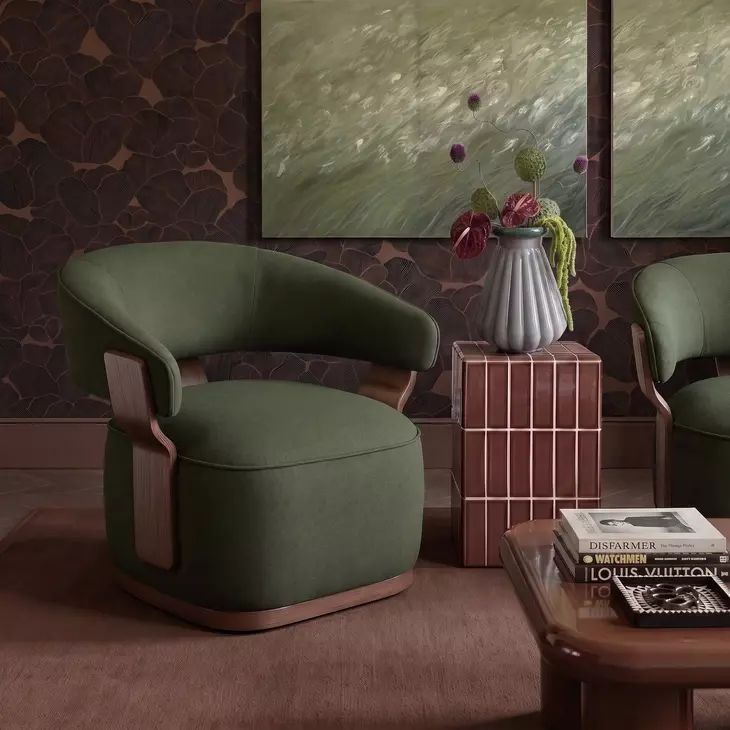 Madison Dark Green Performance Fabric Upholstered Swivel Accent Chair