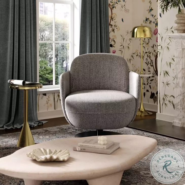Solange Gray Textured Weave Swivel Chair