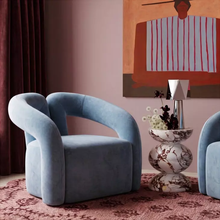 Jenn Blue Performance Velvet Upholstered Accent Chair