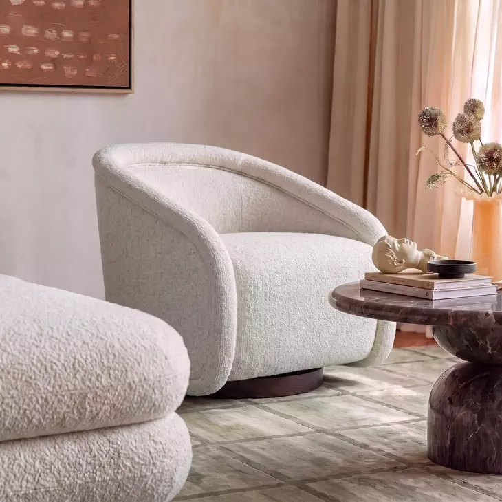 Rory Cream Performance Boucle Upholstered Swivel Clarke Accent Chair