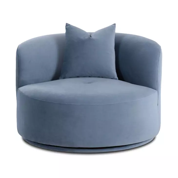 Fickle Bluestone Performance Velvet Upholstered Swivel Accent Chair with Pillow