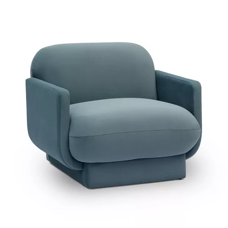 Azalea Powder Blue Performance Velvet Upholstered Accent Chair