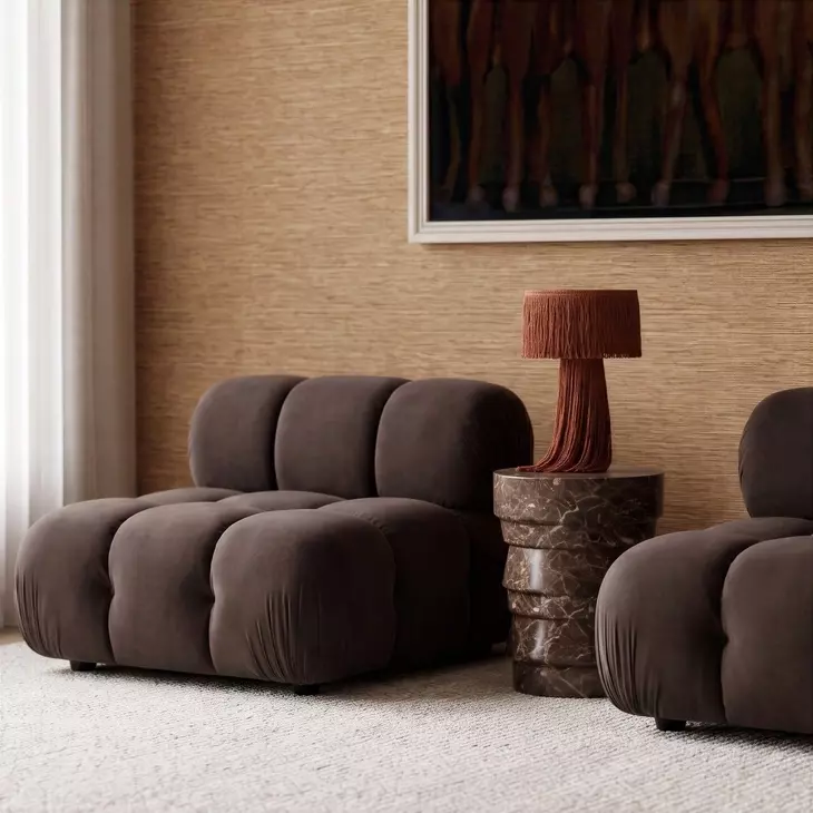 Calliope Dark Brown Performance Velvet Modular Armless Chair with Pillow