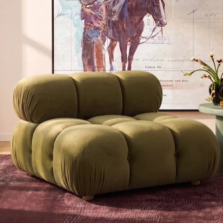 Calliope Olive Green Performance Velvet Modular Armless Chair with Pillow