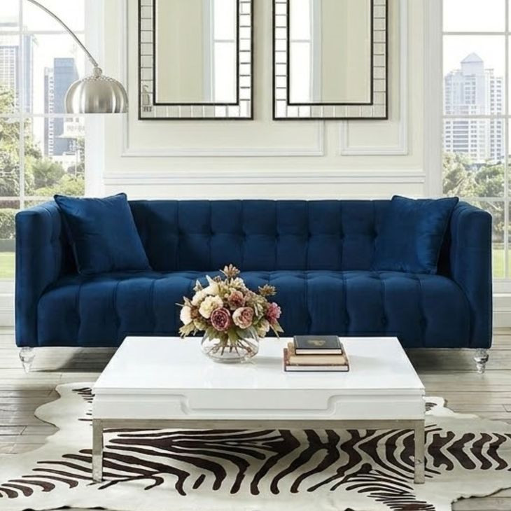 Bea Navy Velvet 91" Sofa