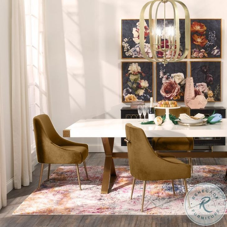 Adeline White and Gold Dining Table