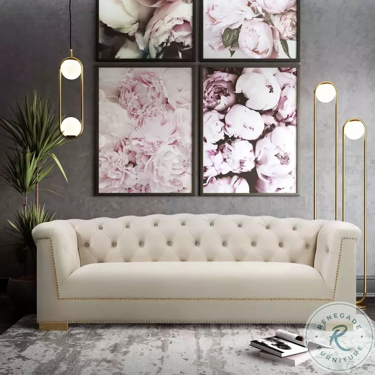Farah Cream Velvet 92" Sofa by Inspire Me Home Decor