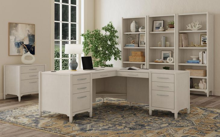 Towne White Double Pedestal L Shape Home Office Set