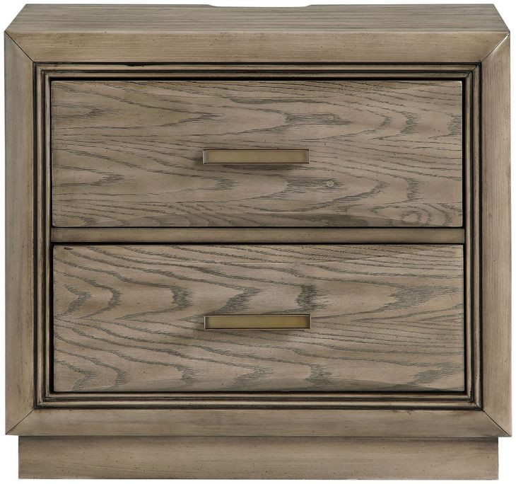 Sonoma Gray 2 Drawers Nightstand with USB Charging and Power Outlet