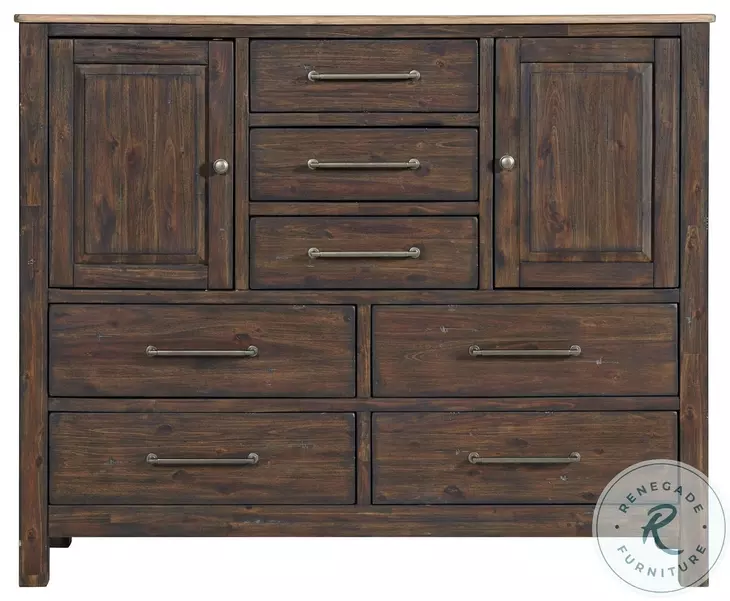 Transitions Two Toned Driftwood and Sable 7 Drawer Gentlemans Chest