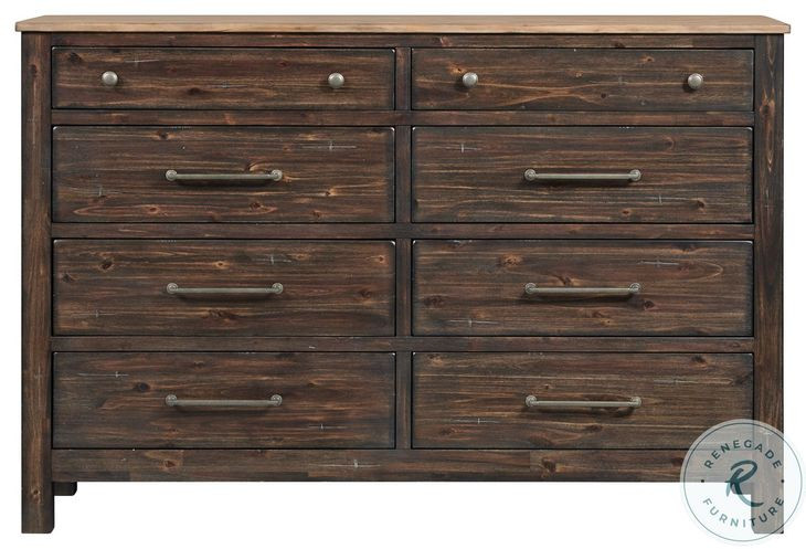 Transitions Two Toned Driftwood and Sable 8 Drawer Dresser