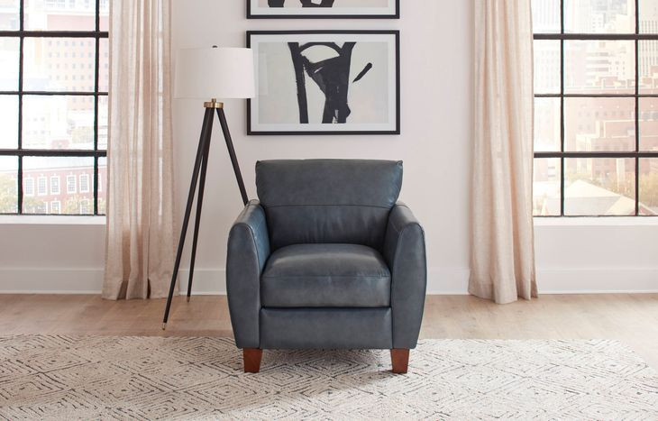 Traverse Ocean Blue Leather Upholstered Accent Chair