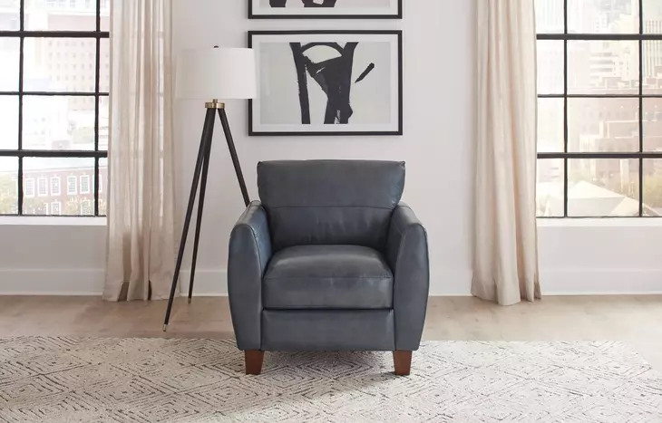 Traverse Ocean Blue Leather Upholstered Accent Chair