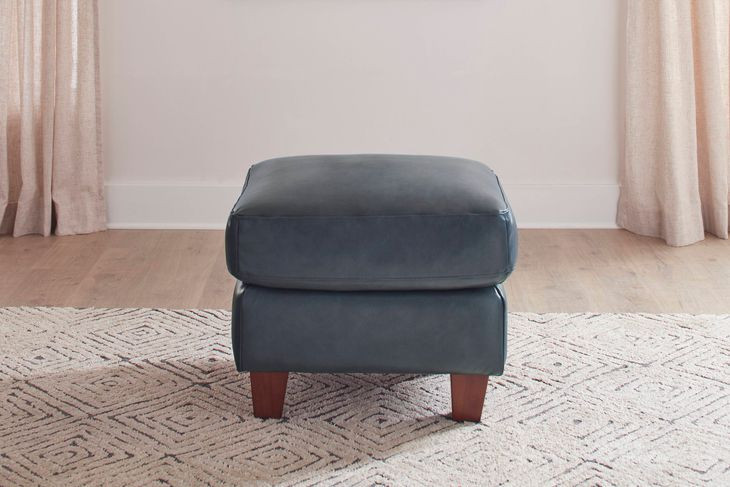 Traverse Ocean Blue Leather Upholstered Rectangular Ottoman