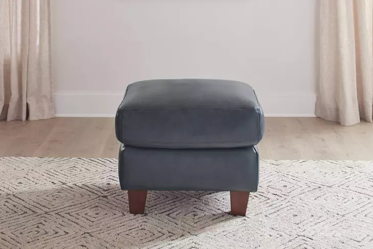 Traverse Ocean Blue Leather Upholstered Rectangular Ottoman