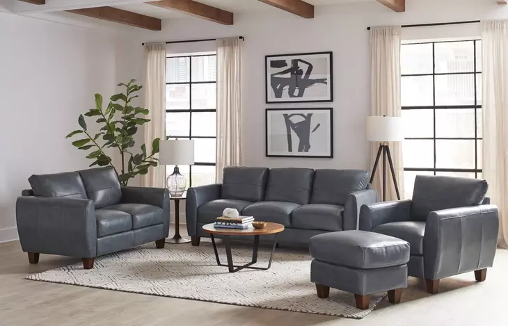 Traverse Ocean Blue Leather Living Room Set