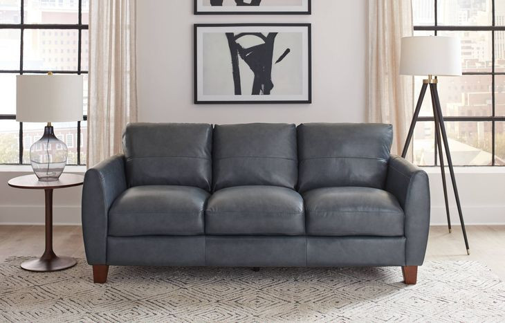Traverse Ocean Blue Leather 82" Sofa