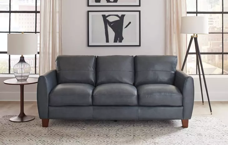 Traverse Ocean Blue Leather 82" Sofa