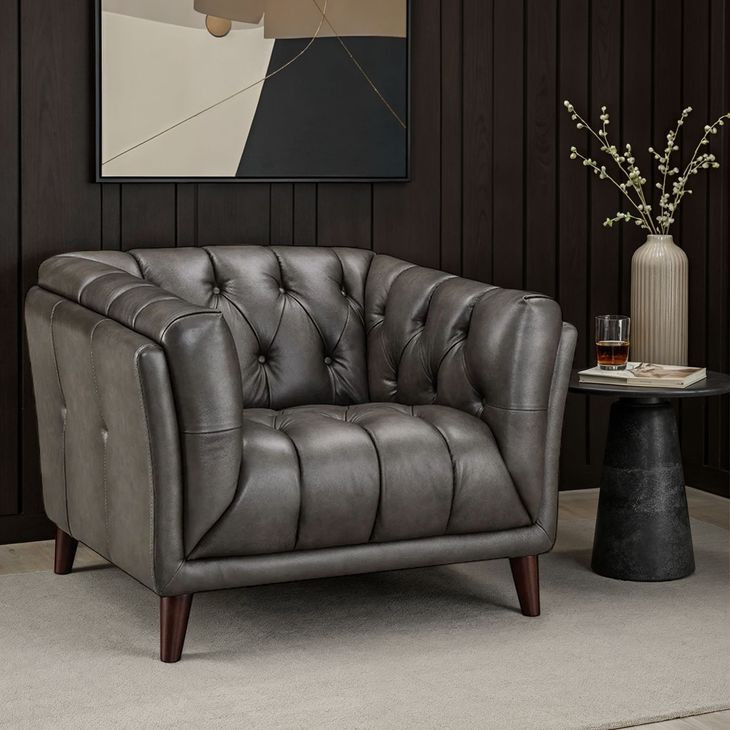 Trix Ash Gray Leather Upholstered Lounge Chair