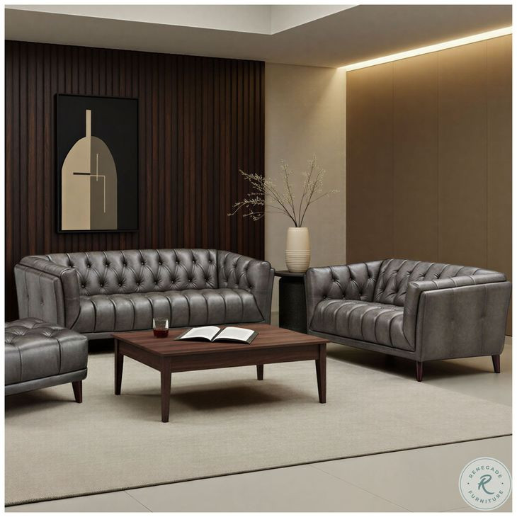 Trix Ash Gray Leather 84" Sofa