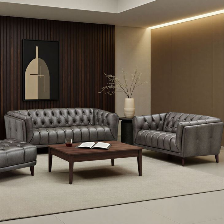 Trix Ash Gray Leather Living Room Set