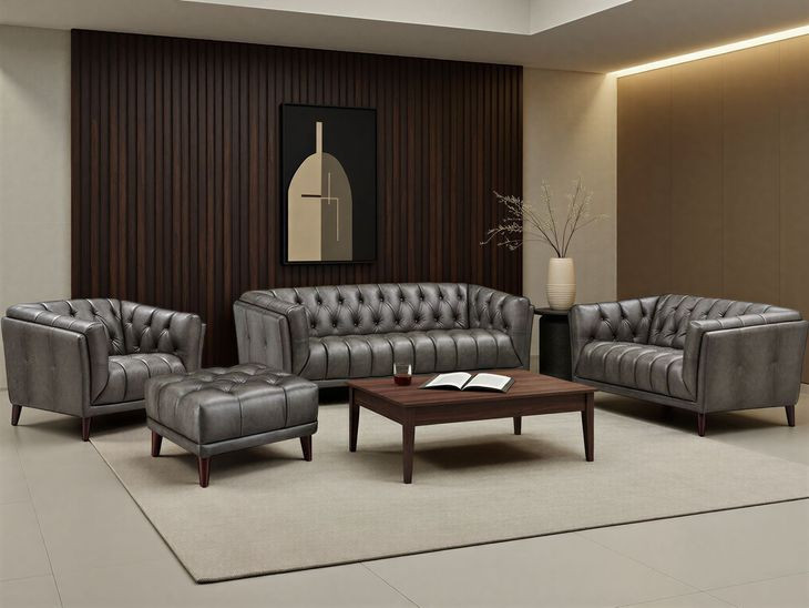 Trix Ash Gray Leather Living Room Set