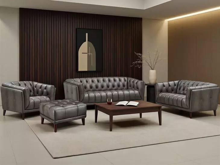 Trix Ash Leather Living Room Set