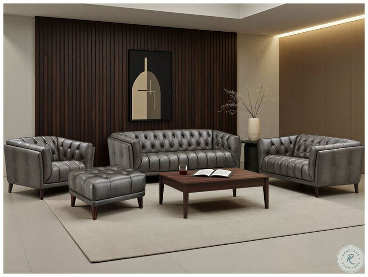 Trix Ash Gray Leather Upholstered Rectangular Ottoman