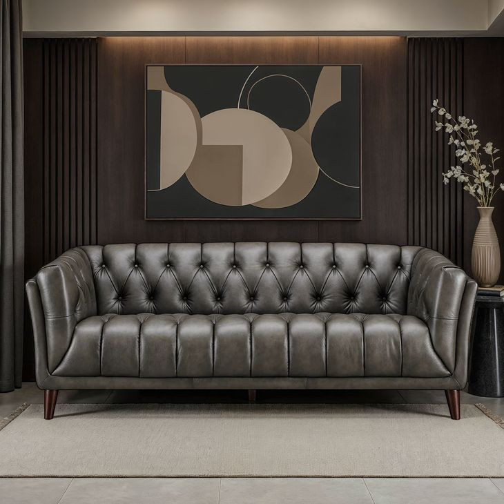 Trix Ash Gray Leather 84" Sofa