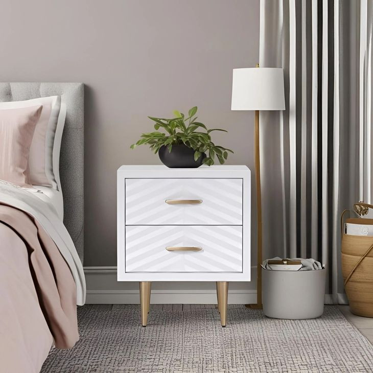 Trixie White and Gold 2 Drawer Nightstand