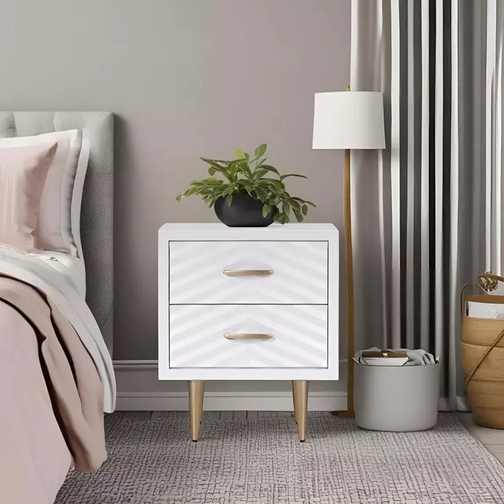 Trixie White and Gold 2 Drawer Nightstand