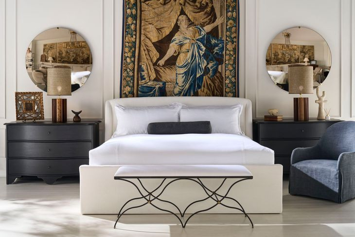 Tara Shaw Cream Performance Linen King Upholstered Saint Germain Sleigh Bed