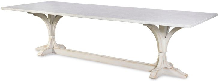 Tara Shaw Tuscan Aged White 96" Rectangular Marble Top Lucca Ii Dining Table